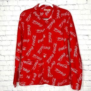 Coca Cola Size Red White 100% Cotton Cozy Comfy Long Sleeve Pajama Top